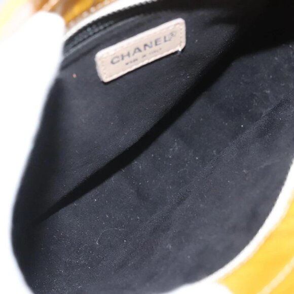 CHANEL Choco Bar Hand Bag Patent Leather Yellow Silver CC Auth mr1387 - Picture 12 of 16